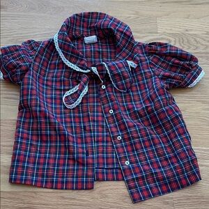 Vintage JcPennets Red Plaid Lace-Trim Girls' Button-Up Top size 6